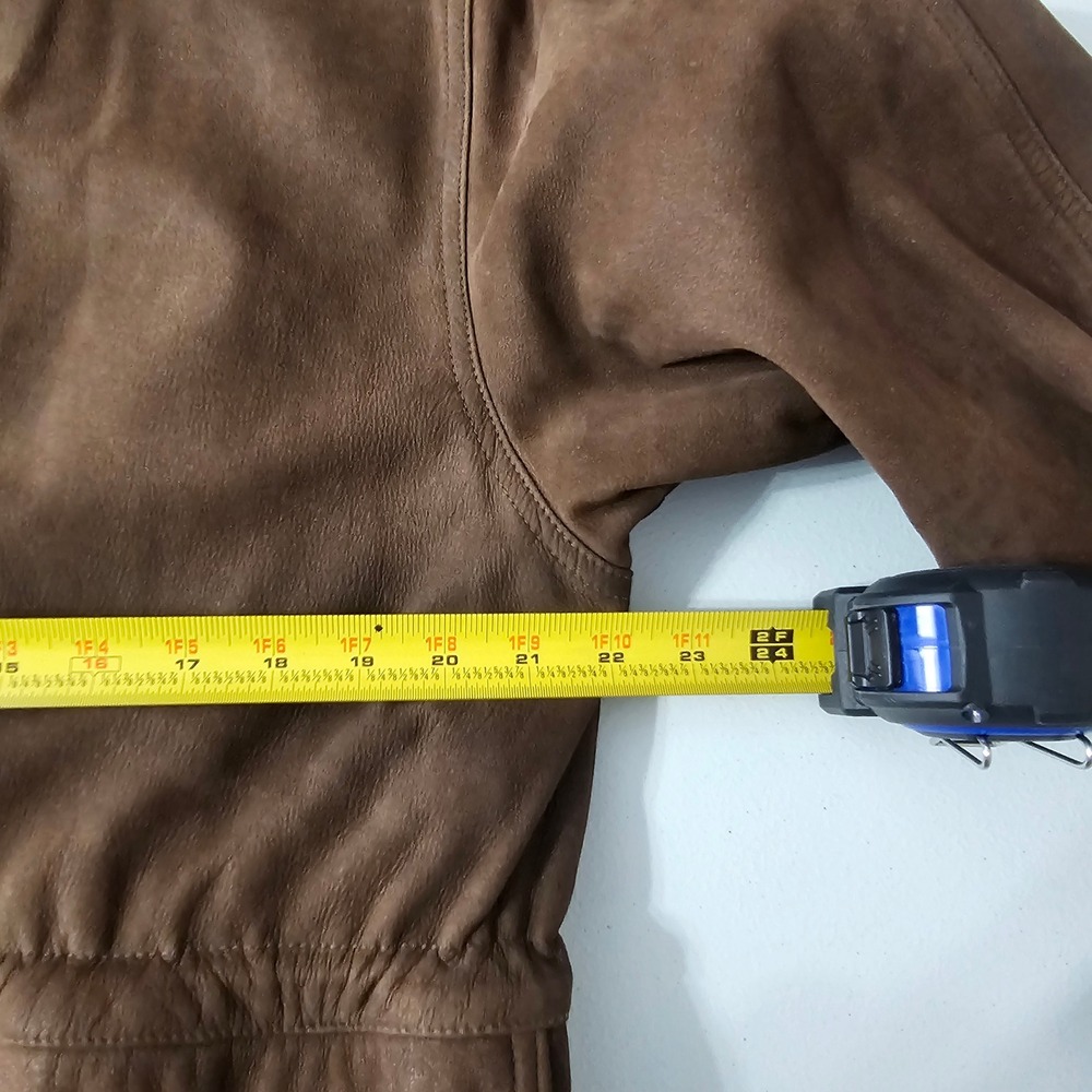 Vintage Lands End Leather Field Jacket L Brown Quilted Wool Lined Cinched Barn - Picture 11 of 13